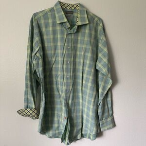 Thomas Dean Men’s XXL Shirt Green Checkered Long Sleeve 100% Cotton $50